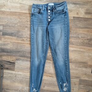 Vervet High-Rise Skinny Jeans with Button-Fly in Medium Blue, Button Fly